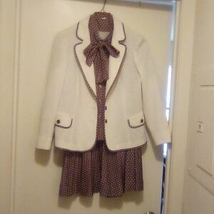 Women’s 3pc Suit in brown and white hite polka dot
